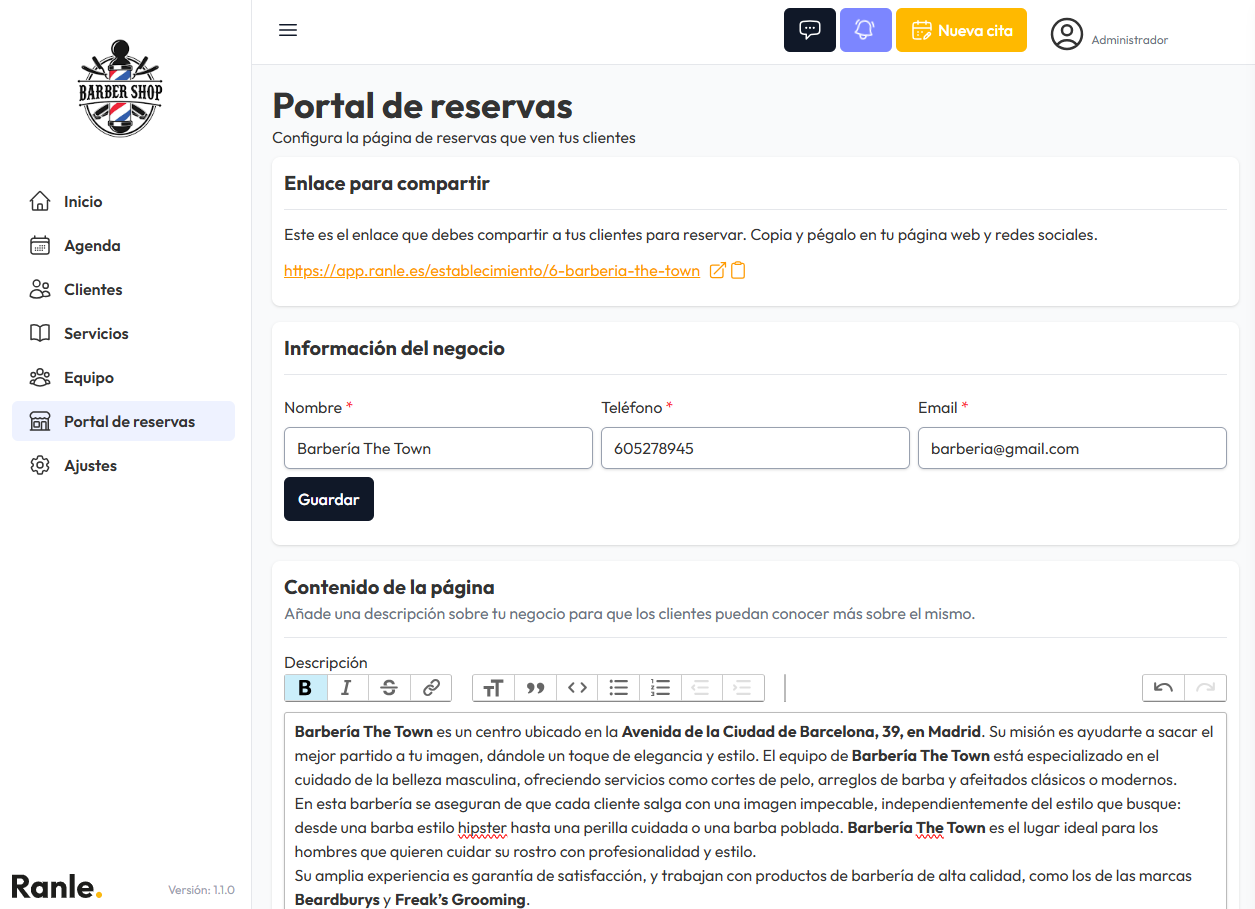 Portal de reservas de Ranle